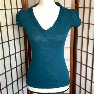 Inc blue semi sheer v neck